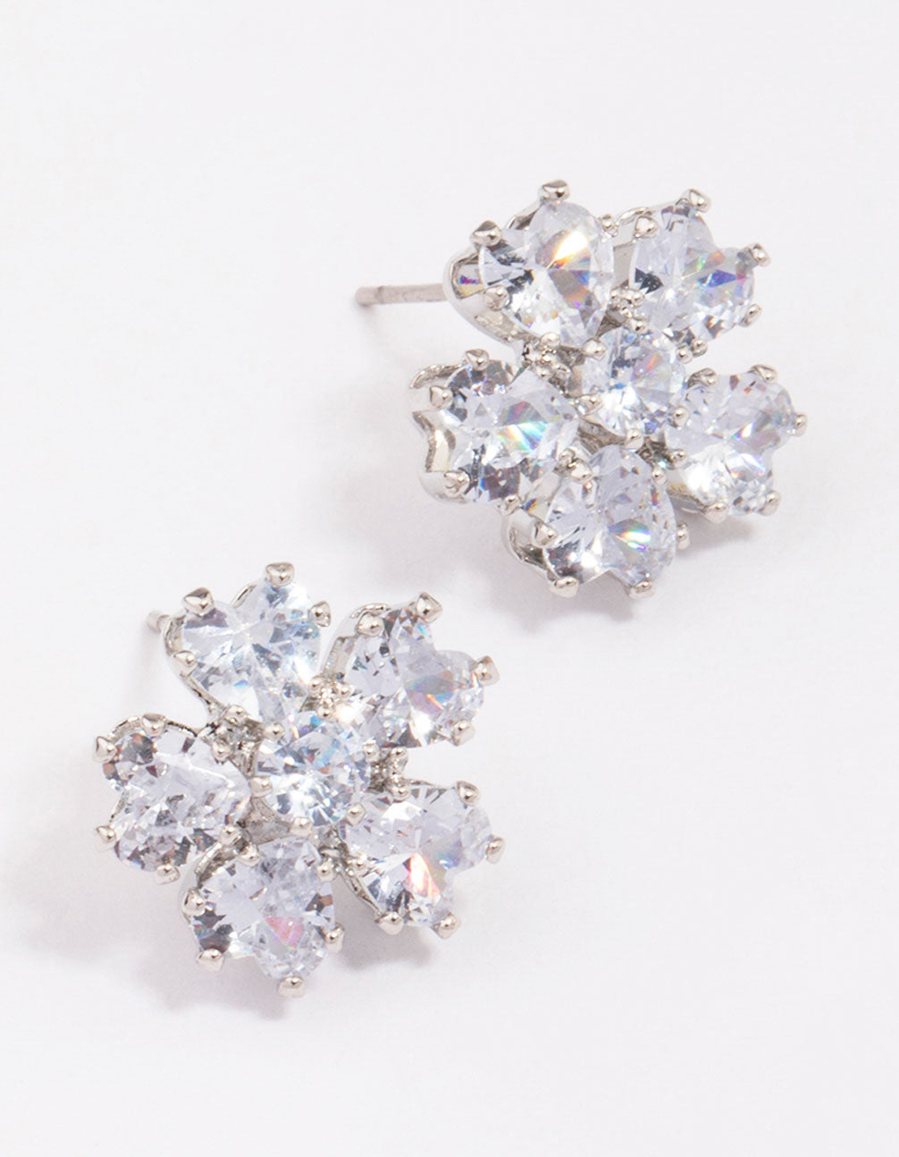 Rhodium  Small Flower Stud Earrings